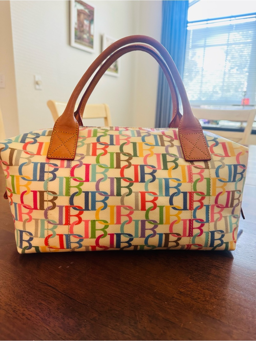 VTG Dooney & Bourke Y2K Rainbow Scribble Canvas Duffle Barrel Bag - Picture 2 of 14